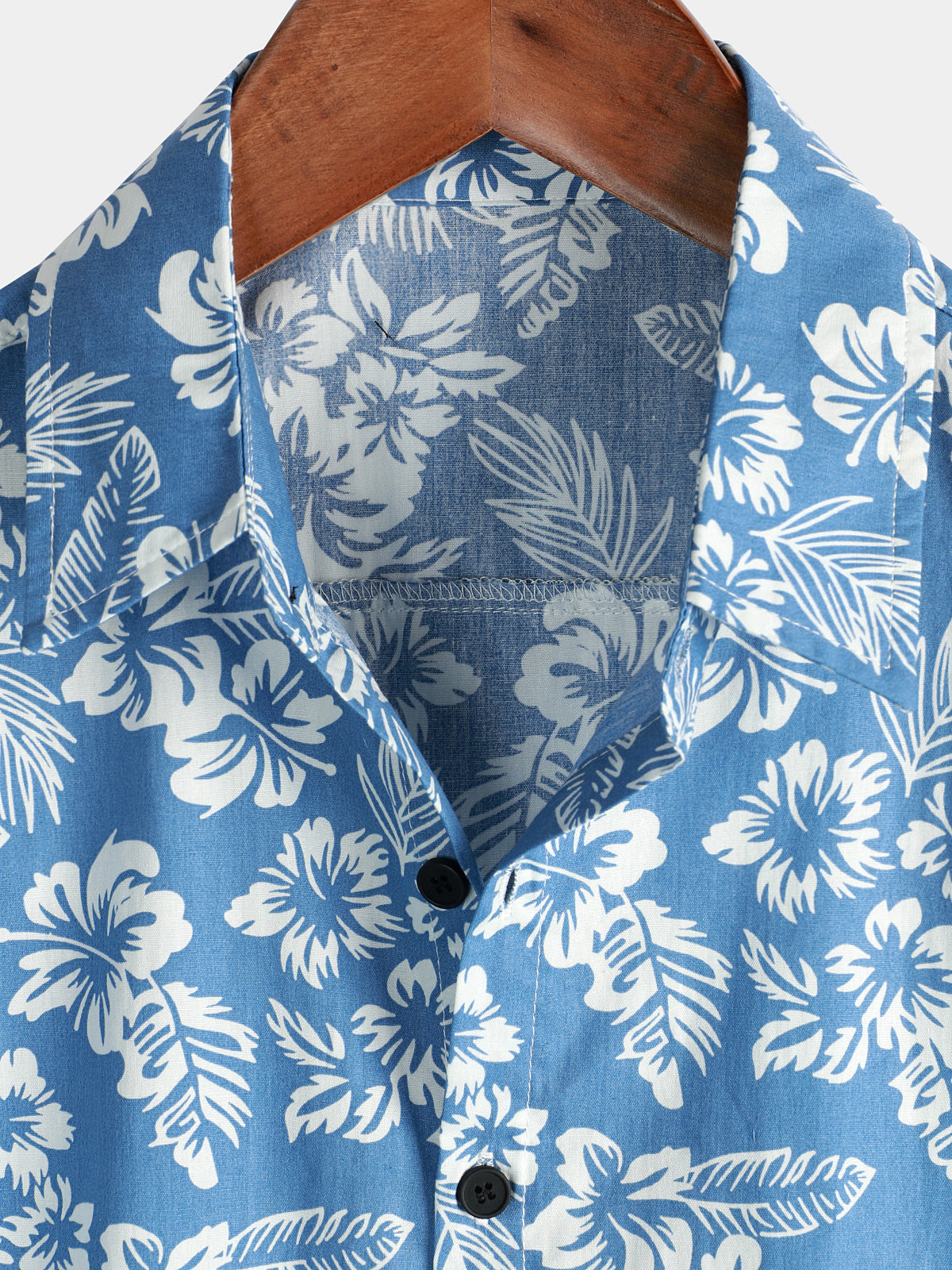 Men's Blue Tropical Floral Plant Leaf Cotton Button Up Short Sleeve Aloha Resort Beach Shirt