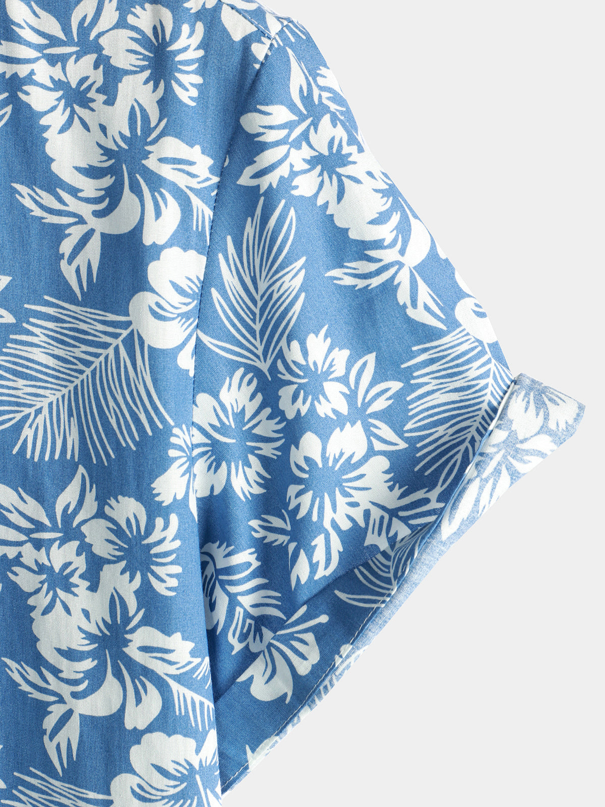 Men's Blue Tropical Floral Plant Leaf Cotton Button Up Short Sleeve Aloha Resort Beach Shirt