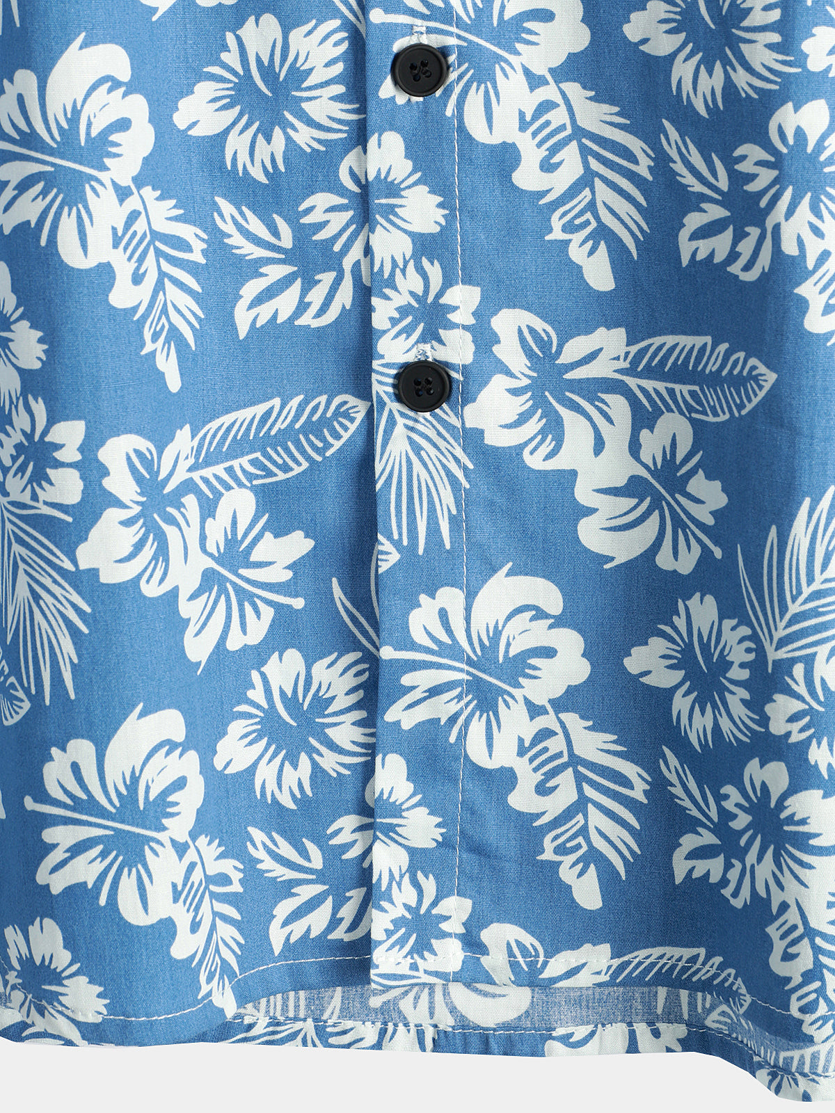 Men's Blue Tropical Floral Plant Leaf Cotton Button Up Short Sleeve Aloha Resort Beach Shirt