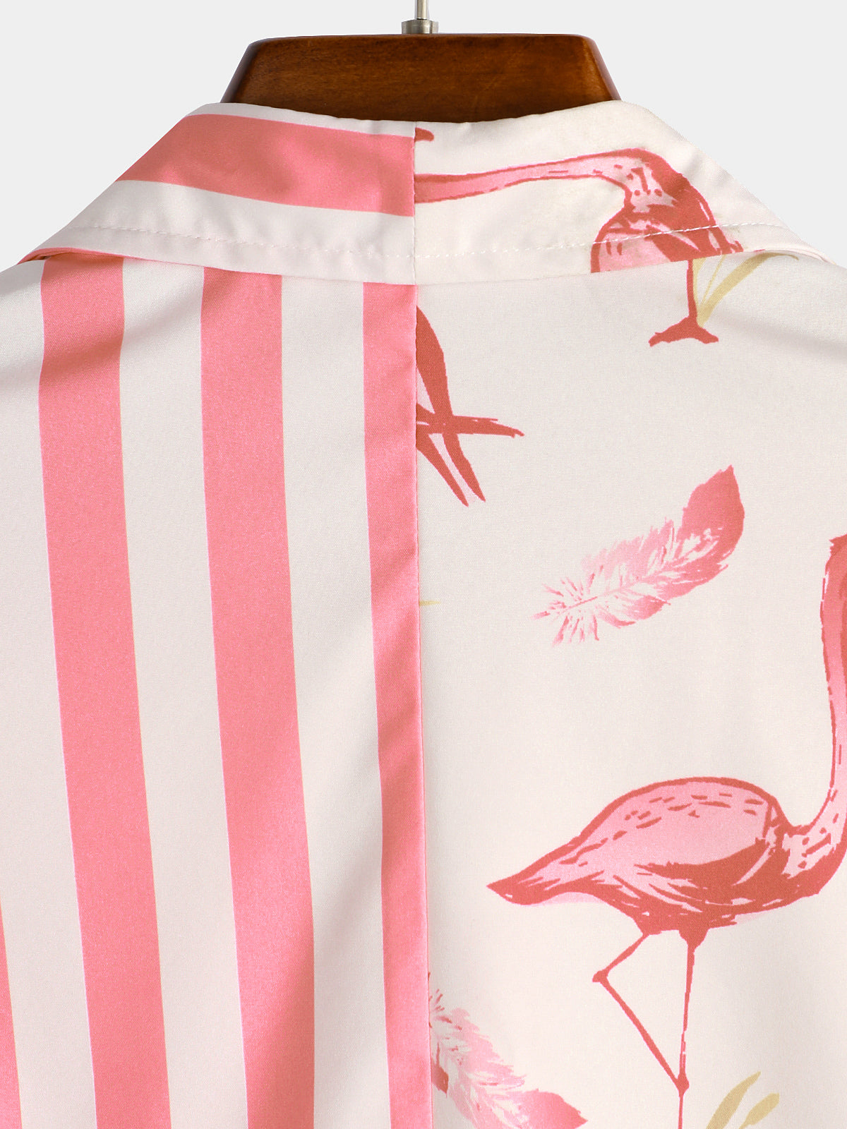 Men's Pink Flamingo & Striped Print Holiday Pocket Short Sleeve Shirt