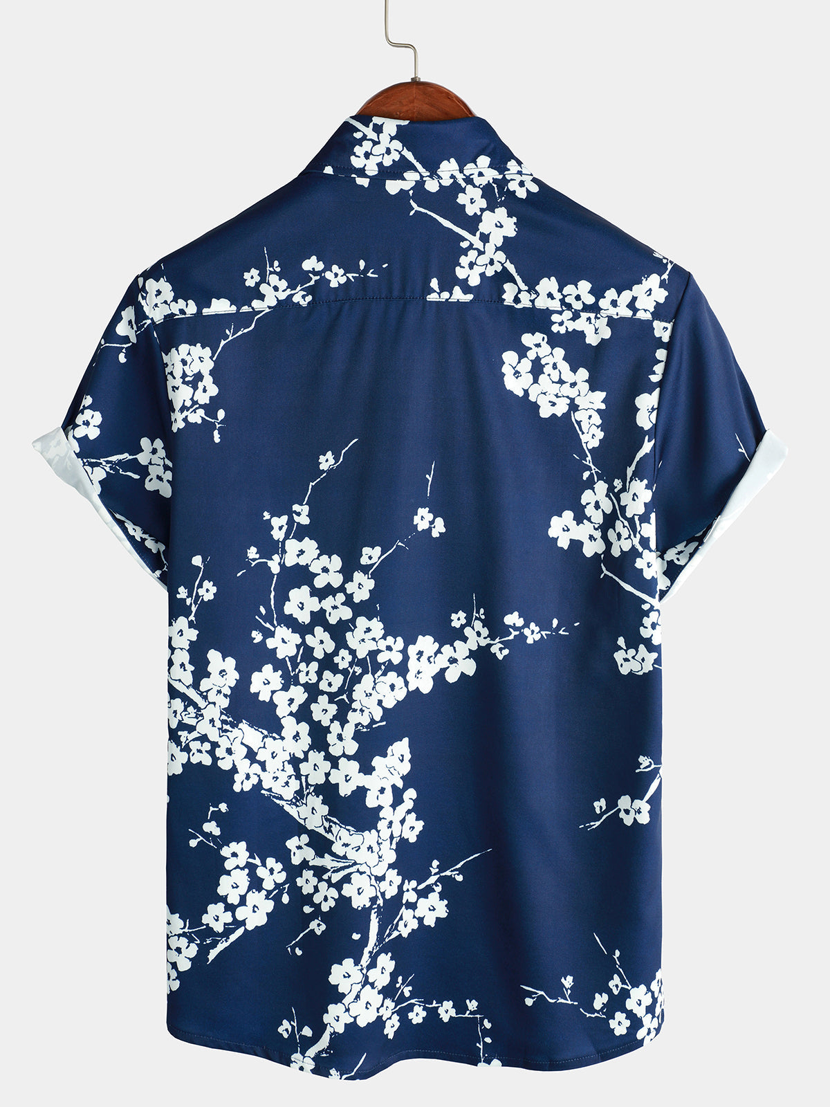 Men's Floral Print Vintage Navy Blue Casual Short Sleeve Lapel Shirt