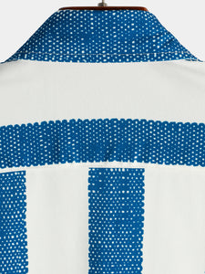 Men's Vintage Blue  Vertical Striped Casual Short Sleeve Shirt