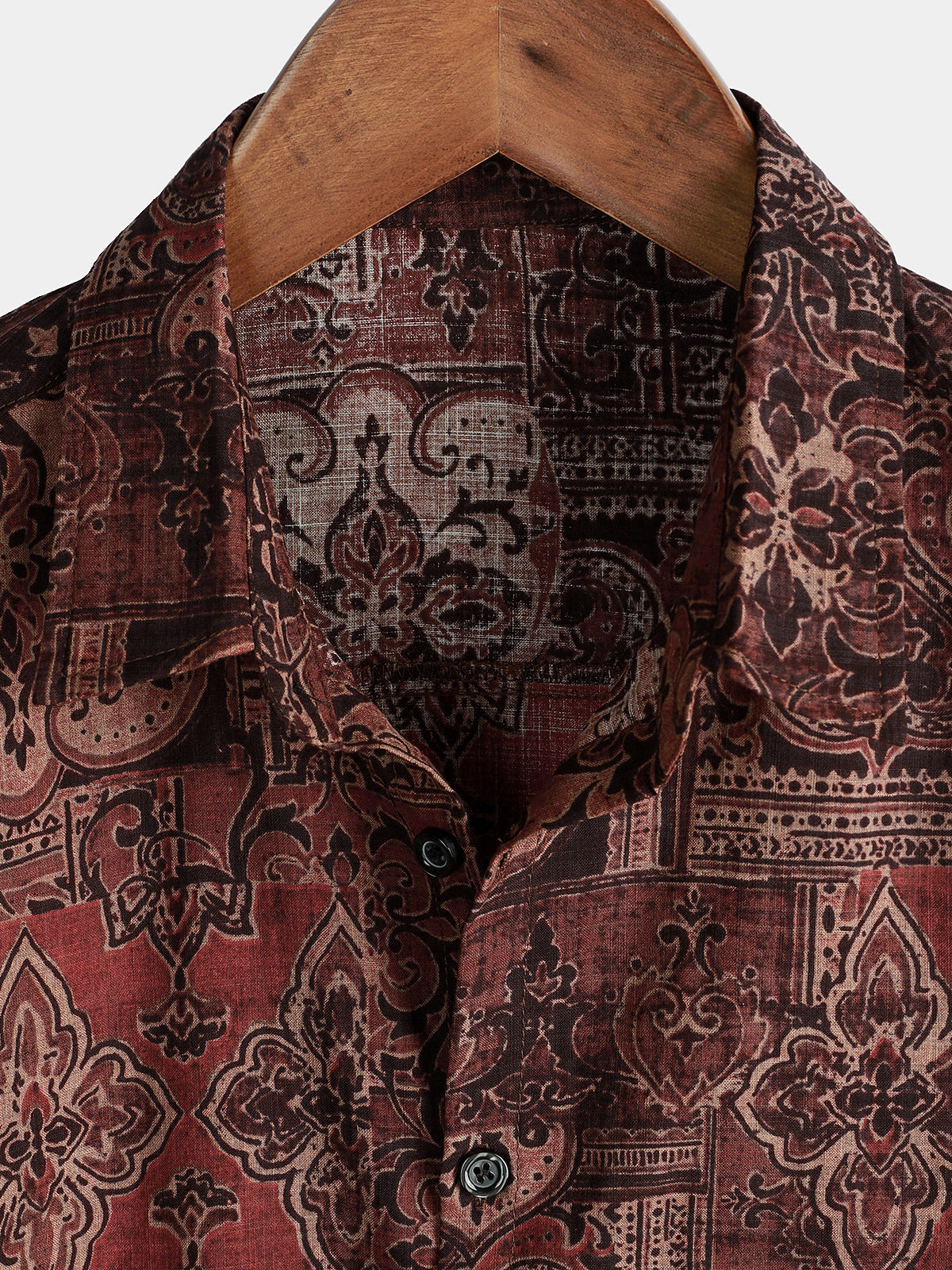 Men's Retro Paisley Floral Print Cotton Button Up Vintage Holiday Western Brown Short Sleeve Shirt