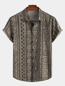 Men's Casual Boho Button Up Short Sleeve Shirt