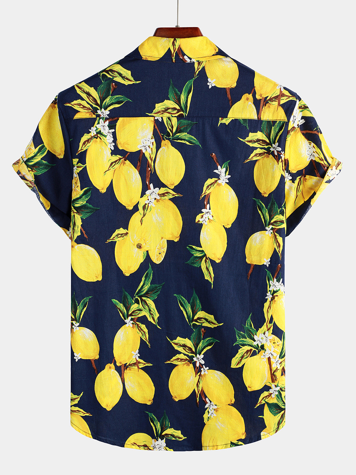 Men's Tropical Yellow Lemon Print Hawaiian Short Sleeve Shirt