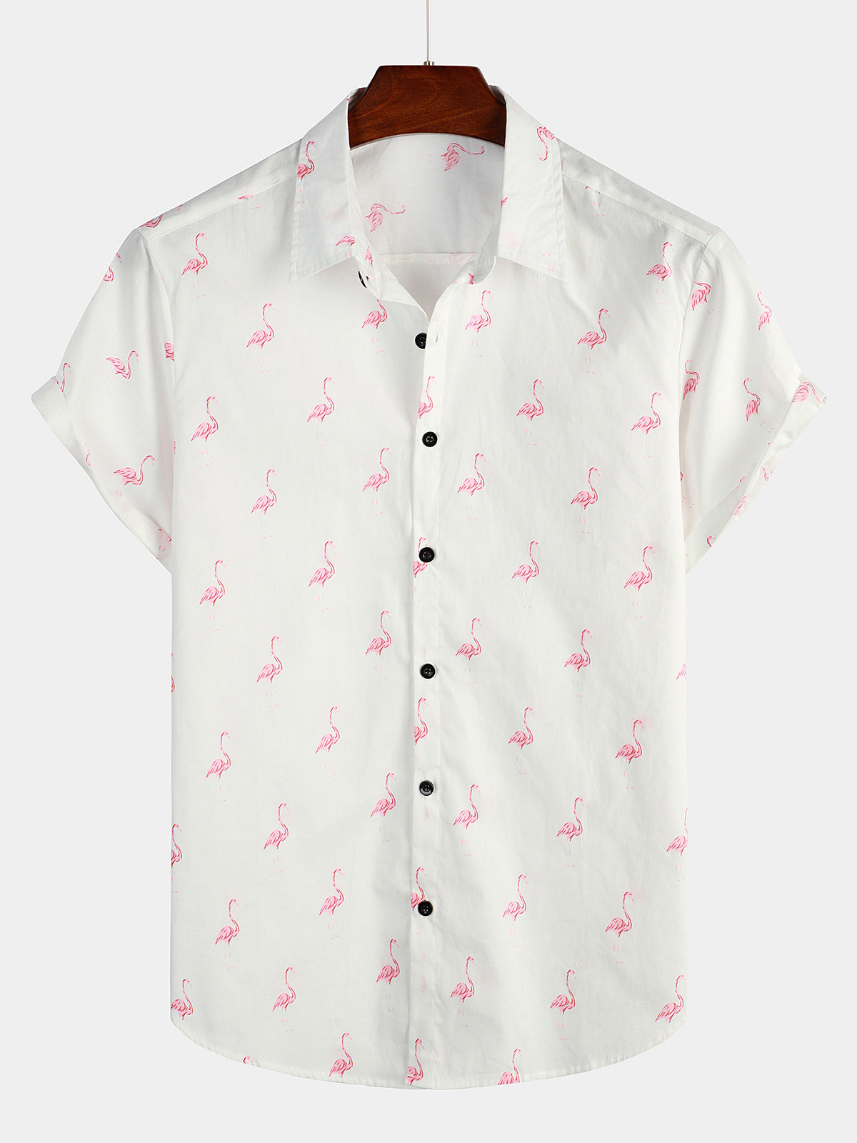 Men's Tropical Flamingo Animal Button Up Casual Hawaiian Holiday Short Sleeve Shirt