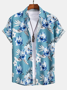 Tropical Floral Print Button Up Shirt