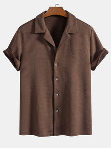 Short Sleeve Geometry Textured Cuban Shirt