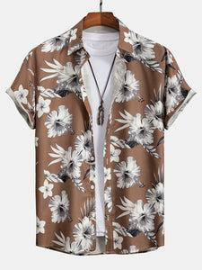 Tropical Floral Print Button Up Shirt