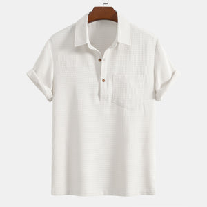 Waffle Polo Collar Shirt With Pocket