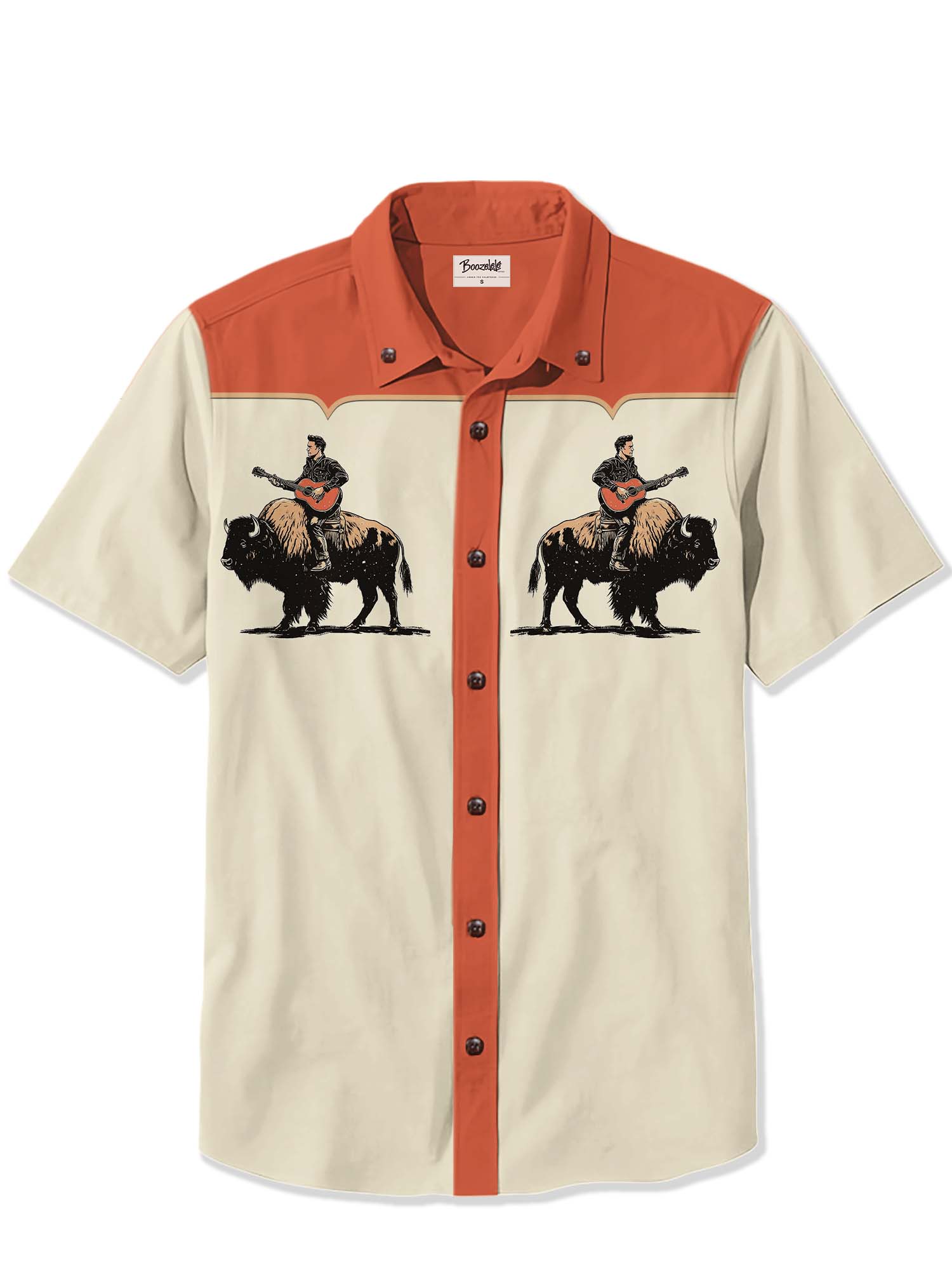 Cowboy Playing Guitar Riding A Bison - 100% Cotton Shirt