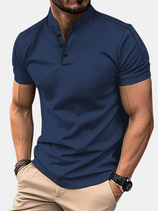 Men's Casual And Comfortable Stand Collar Plaid Short Sleeve Polo Shirt