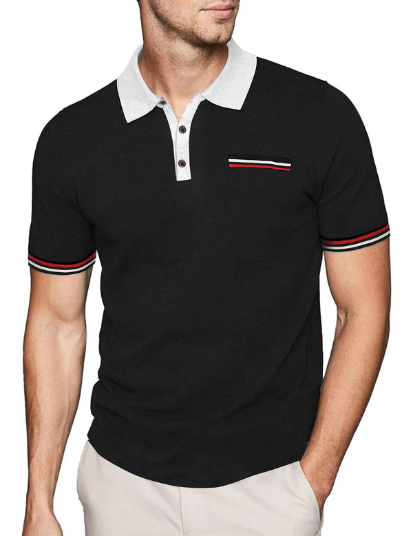 Men's Simple Solid Color Color Block Short Sleeve Polo Shirt-Tomanvery