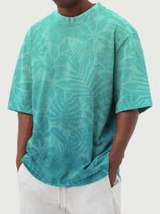 Men's Summer Round Neck Gradient Palm Leaf Print Short Sleeve T-Shirt