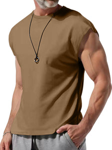 Men's Summer Hawaiian Cotton Round Neck Solid Color Sleeveless Tank Top T-Shirt