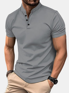 Men's Casual And Comfortable Stand Collar Plaid Short Sleeve Polo Shirt