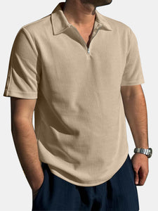 Men's Daily Solid Color Vertical Zipper Short-sleeved Polo Shirt