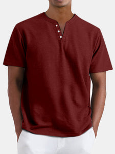 Men's Summer Solid Color Henley Short Sleeve T-shirt