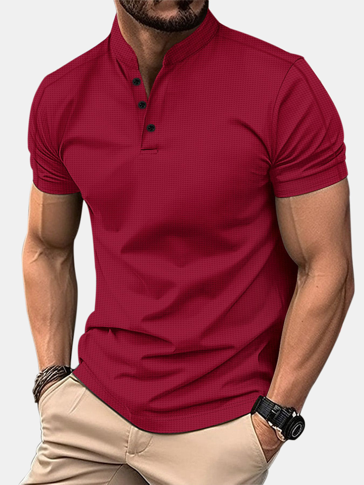 Men's Casual And Comfortable Stand Collar Plaid Short Sleeve Polo Shirt