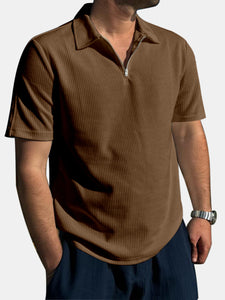 Men's Daily Solid Color Vertical Zipper Short-sleeved Polo Shirt