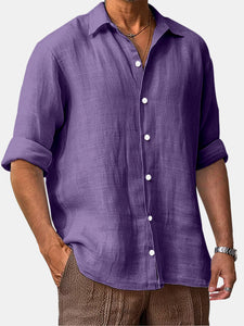 Men's Autumn Comfortable Solid Color Cotton And Linen Loose Long-sleeved Shirt