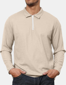 Men's Everyday Casual Comfortable Waffle Long Sleeve Zipper POLO Shirt