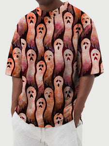 Men's Summer Round Neck Halloween Ghost Print Short Sleeve T-Shirt