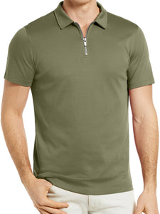 Men's solid color zipper lapel breathable short-sleeved POLO shirt