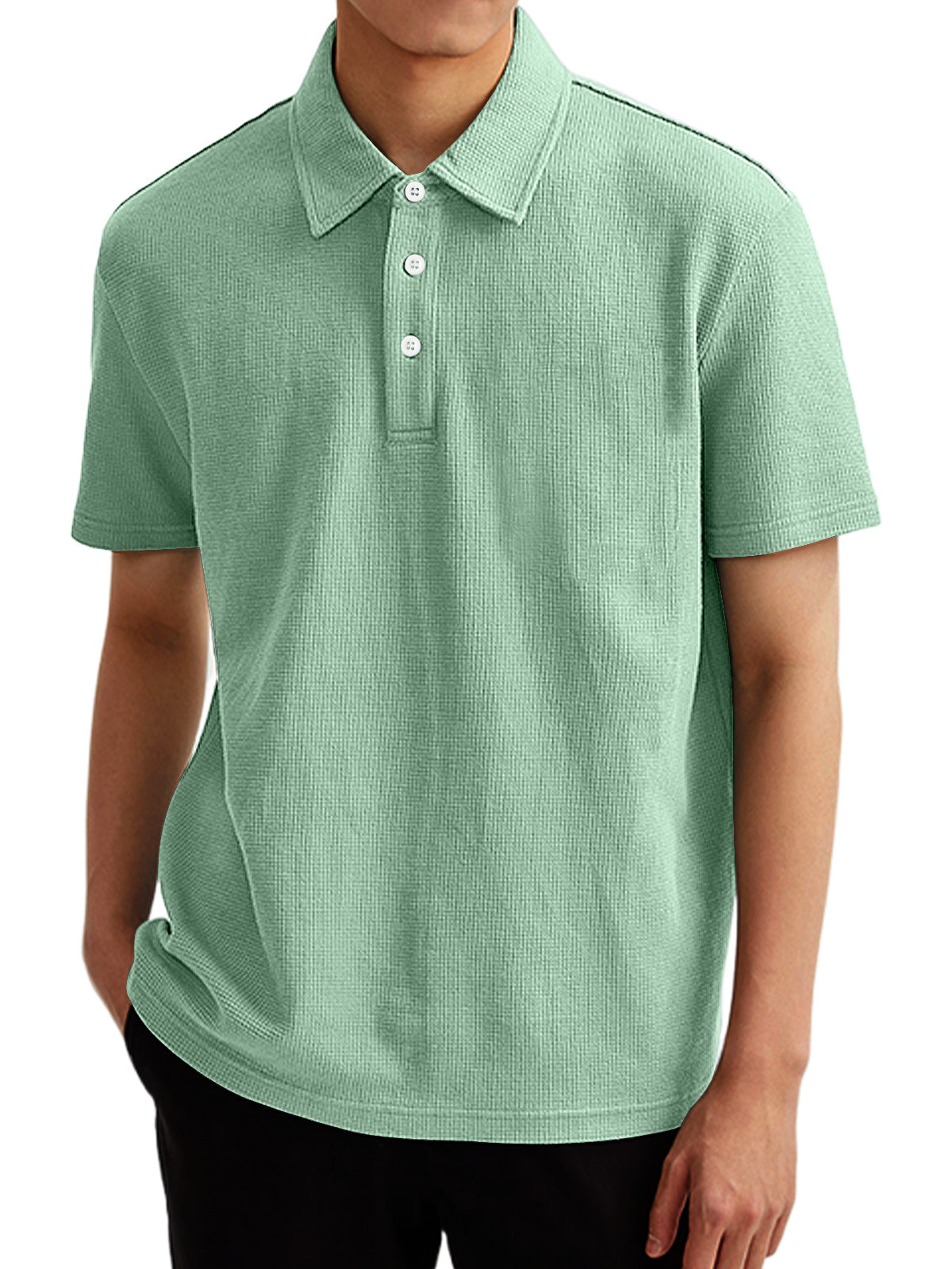 Men's Summer Solid Color Waffle Short Sleeve POLO Shirt