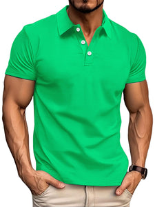 Men's Summer Solid Color Waffle Lapel Short Sleeve Polo Shirt