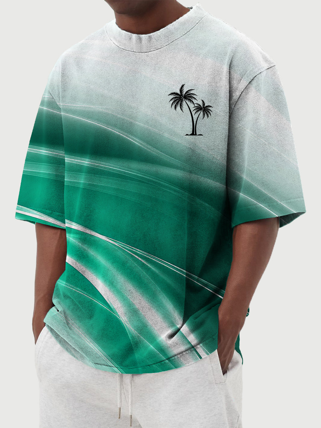 Men's simple gradient coconut print short-sleeved T-shirt