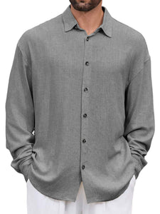 Men's Casual Simple Lapel Pocket Long Sleeve Shirt