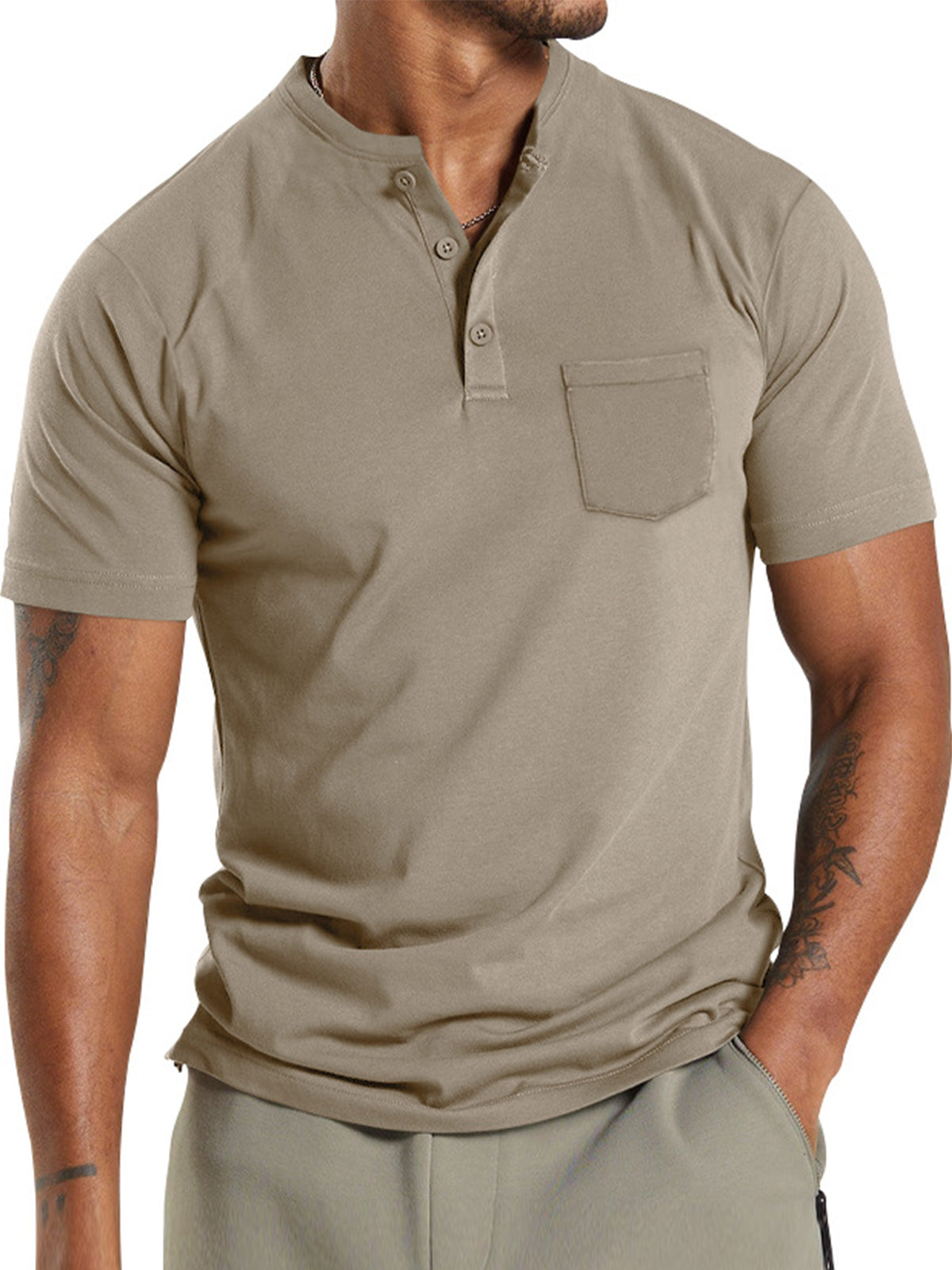 Men's Summer Solid Color Pocket Casual Short Sleeve POLO Shirt