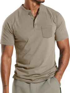 Men's Summer Solid Color Pocket Casual Short Sleeve POLO Shirt