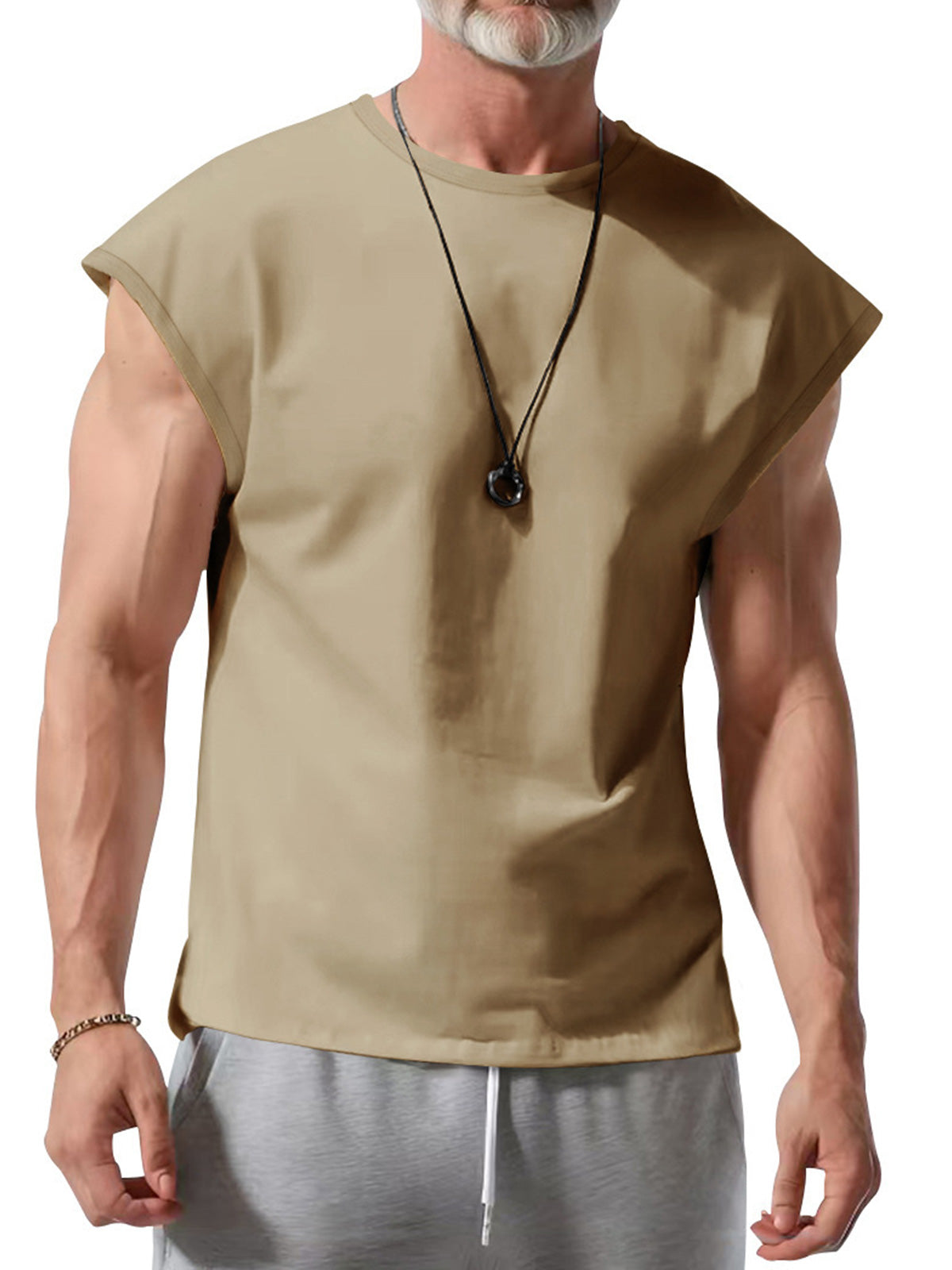 Men's Summer Round Neck Pure Cotton Casual Solid Color Sleeveless Vest