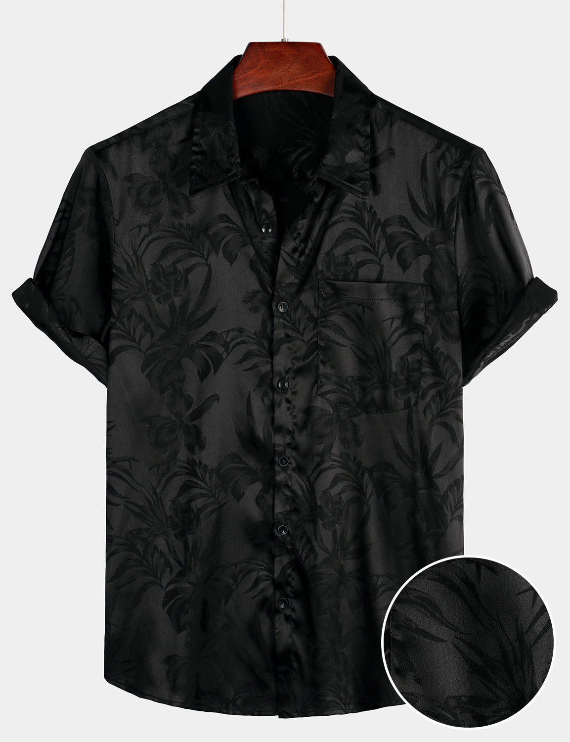 Men's Summer Jacquard Casual Button Up Pocket Floral Short Sleeve Beach Shirt