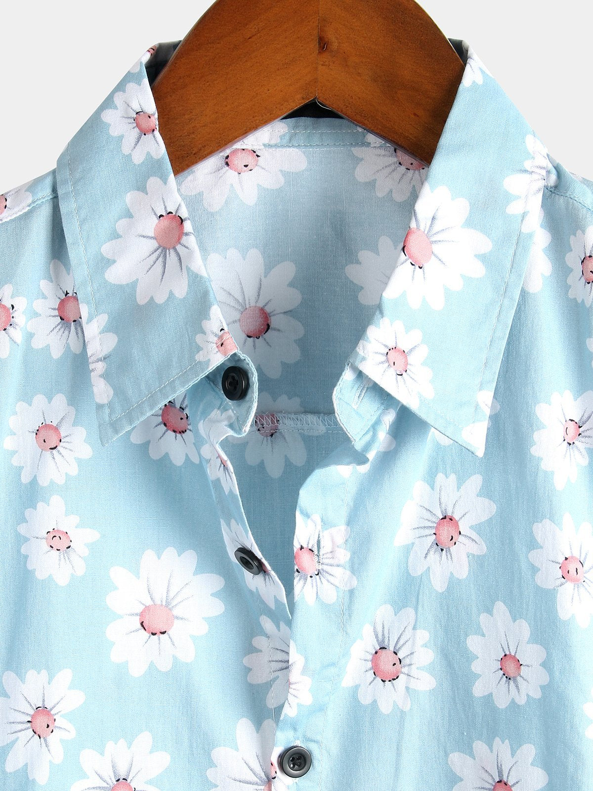 Men's Floral Daisy Print Hawaiian Cotton Button Up Summer Short Sleeve Flower Shirt