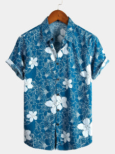 Men's Floral Print Holiday Cotton Shirt