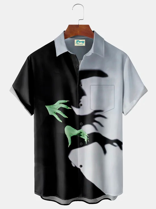 Holiday Men's Halloween Witch Print Casual Breathable Short Sleeve Shirt Big Tall