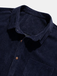 Corduroy Solid Short Sleeve Basic Shirts