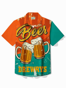 Drewrys Beer Beer Cheers Celebration Printed Men's Button Pocket Short Sleeve Shirt