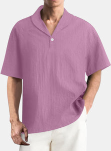 Men's Summer Casual Solid Color Comfortable Pleated Textured Short Sleeve Shirt