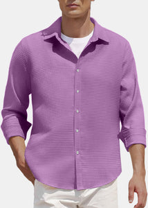 Men's Comfort Solid Color Waffle Everyday Long Sleeve Shirt