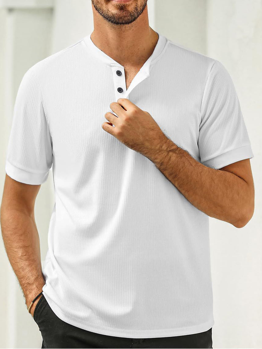 Men's Short-sleeved Solid Color Stand Collar Casual Polo Shirt-Tomanvery