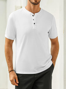 Men's Short-sleeved Solid Color Stand Collar Casual Polo Shirt-Tomanvery