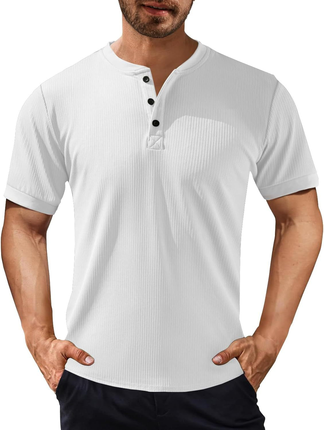 Men's Short-sleeved Solid Color Stand Collar Casual Polo Shirt-Tomanvery