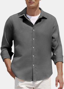 Men's Comfort Solid Color Waffle Everyday Long Sleeve Shirt