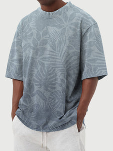 Men's Summer Round Neck Gradient Palm Leaf Print Short Sleeve T-Shirt