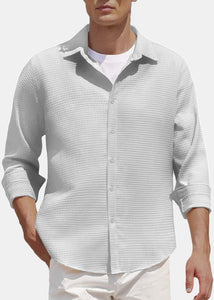 Men's Comfort Solid Color Waffle Everyday Long Sleeve Shirt