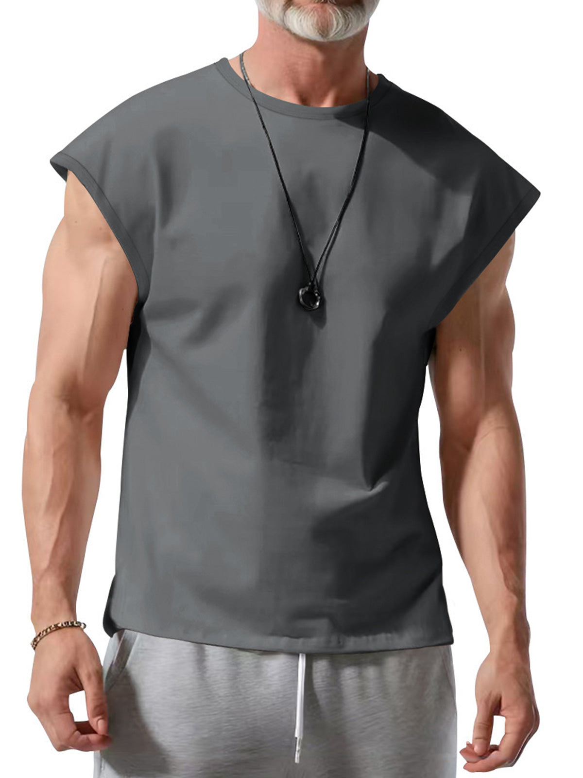 Men's Summer Round Neck Pure Cotton Casual Solid Color Sleeveless Vest